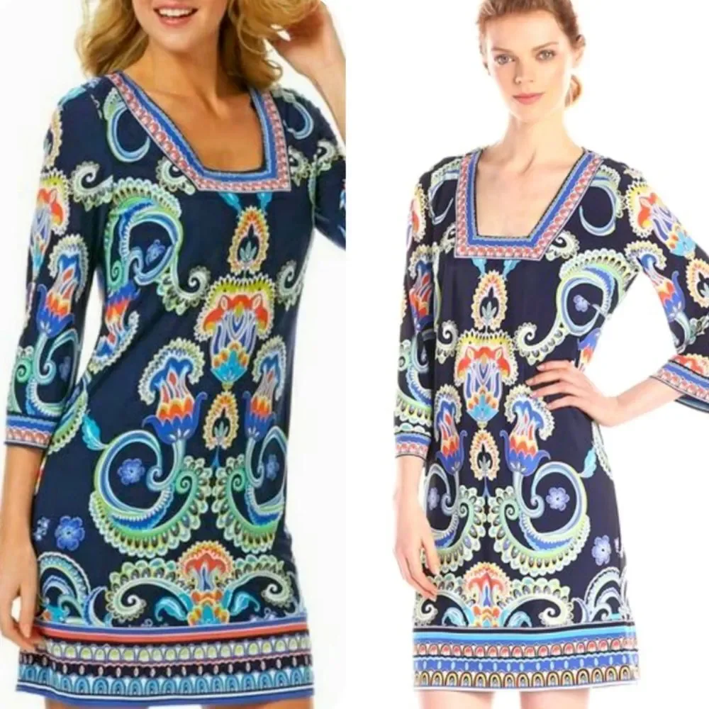 5/$55 - Laundry by Shelli Segal LA navy & colorful scroll tropical print 12 - Picture 3 of 8